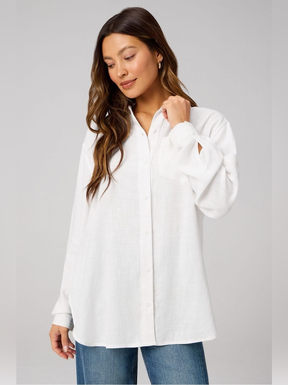Fabletics Lifestyle Linen Oversized Button-Up Shirt White Size S NWT